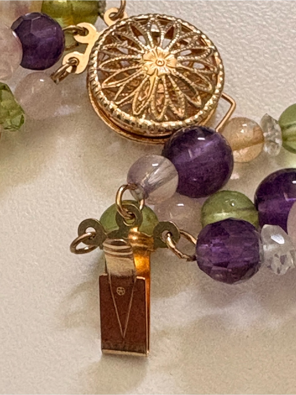 14K Clasp Mixed Gemstone Bead Necklace with - 18" - Picture 3 of 4